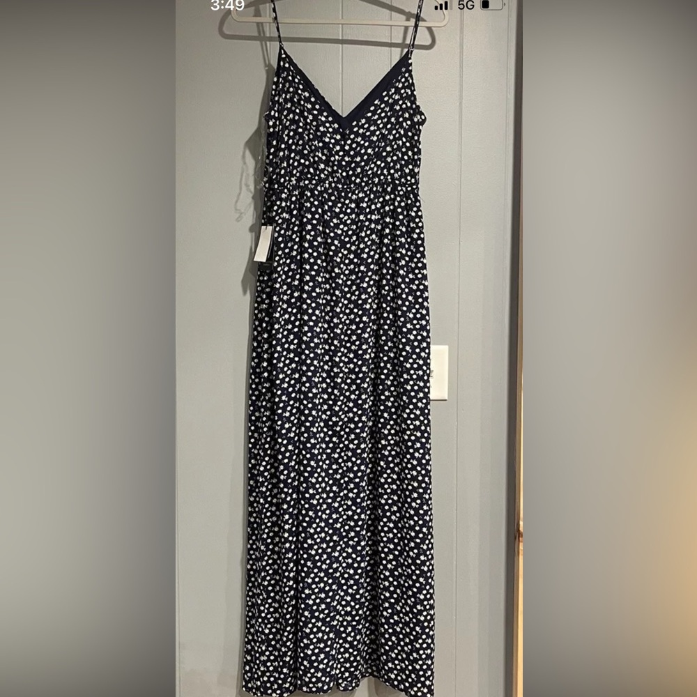 NWT Adrianna Papell 16 Wrap Dress Spaghetti Strap Tropical Vine Pattern Navy New